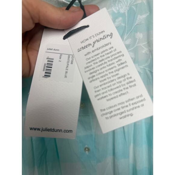 Juliet Dunn Blue Gingham Tie Shoulder Dress NWT Sz. 2 (US 6-8) - Picture 5 of 10